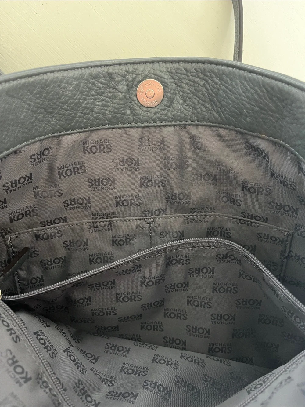Michael Kors Gray Leather Tote with Chain-Accent Straps